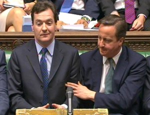 PM 'has full confidence in Osborne'. File photo dated 21/03/12 of Prime Minister David Cameron patting the arm of Chancellor of the Exchequer George Osborne after he delivered his Budget statement to the House of Commons, London, as Downing Street insisted today that the Prime Minister has Òfull confidenceÓ in George Osborne amid press reports that he is facing backbench pressure to sack the Chancellor. Issue date: Friday February 1, 2013. See PA story POLITICS Tories. Photo credit should read: PA Wire URN:15685387